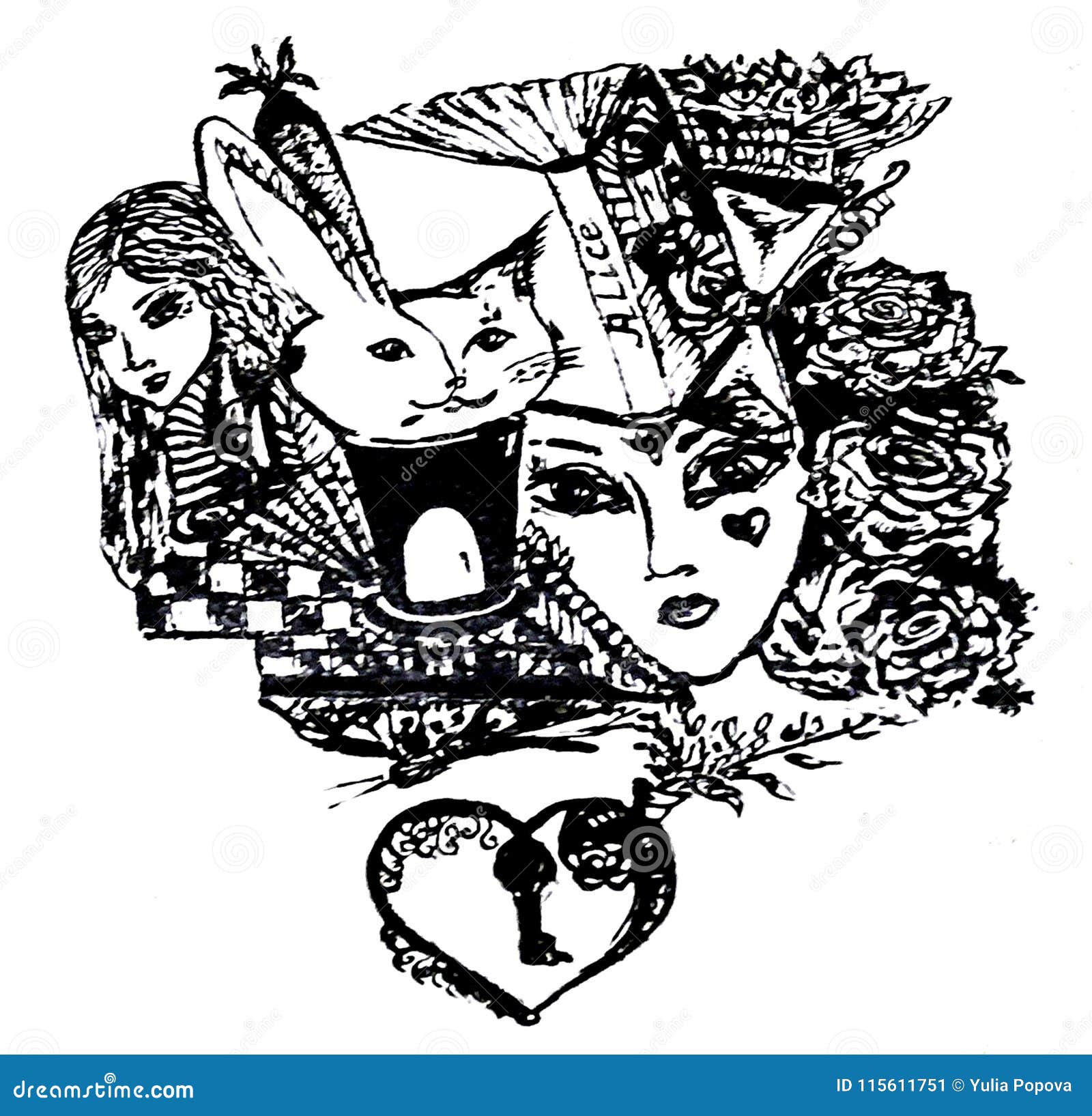 graphic sketch for novell alice`s adventures in wonderland
